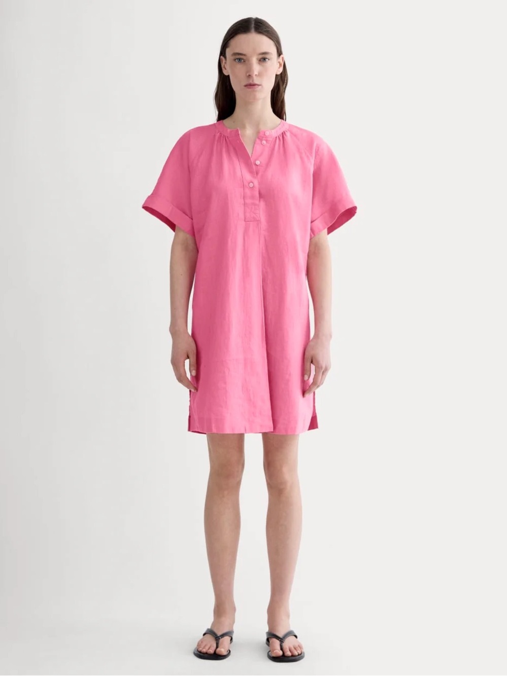 NWT Everlane THE POPOVER DRESS IN LINEN Deep Pink XS